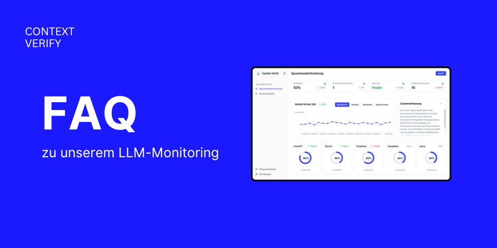 Blaues Bann mit FAQ als Überschrift und dem Context Verify Dashboard
